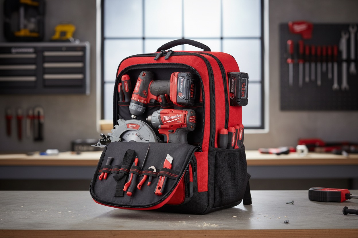 Tool bag with tools red for handyman